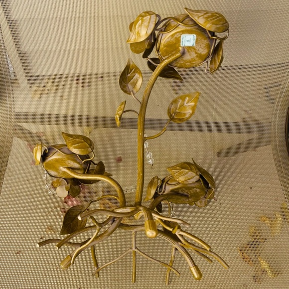 PartyLite Vintage 3+1 Candle Holder Centerpiece-Metal Leaves&Flowers, Beads&Gems - Picture 16 of 17